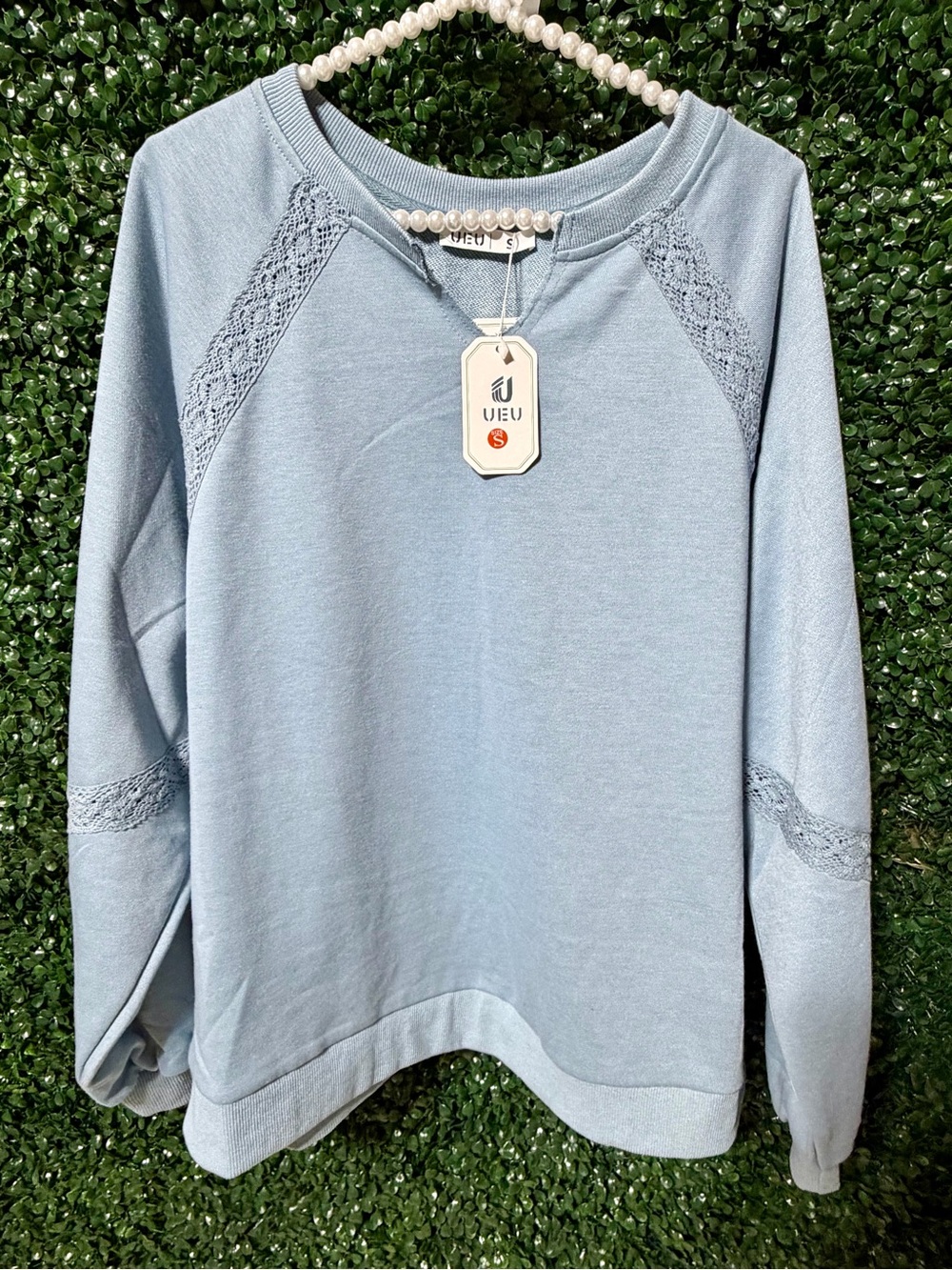 Blue Grey Relaxed Roomy Fit Lace-Trim Sweatshirt